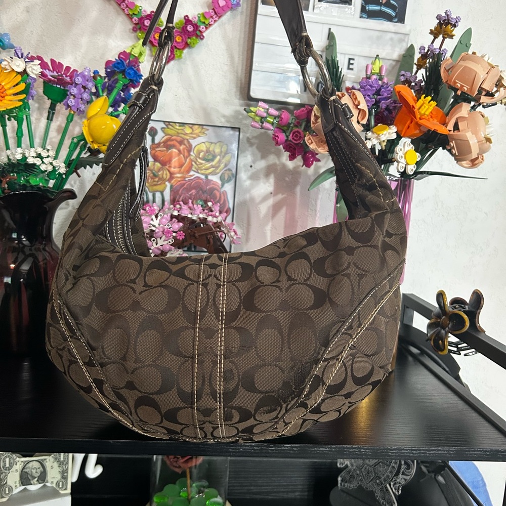 Coach Brown Patterned Hobo Bag